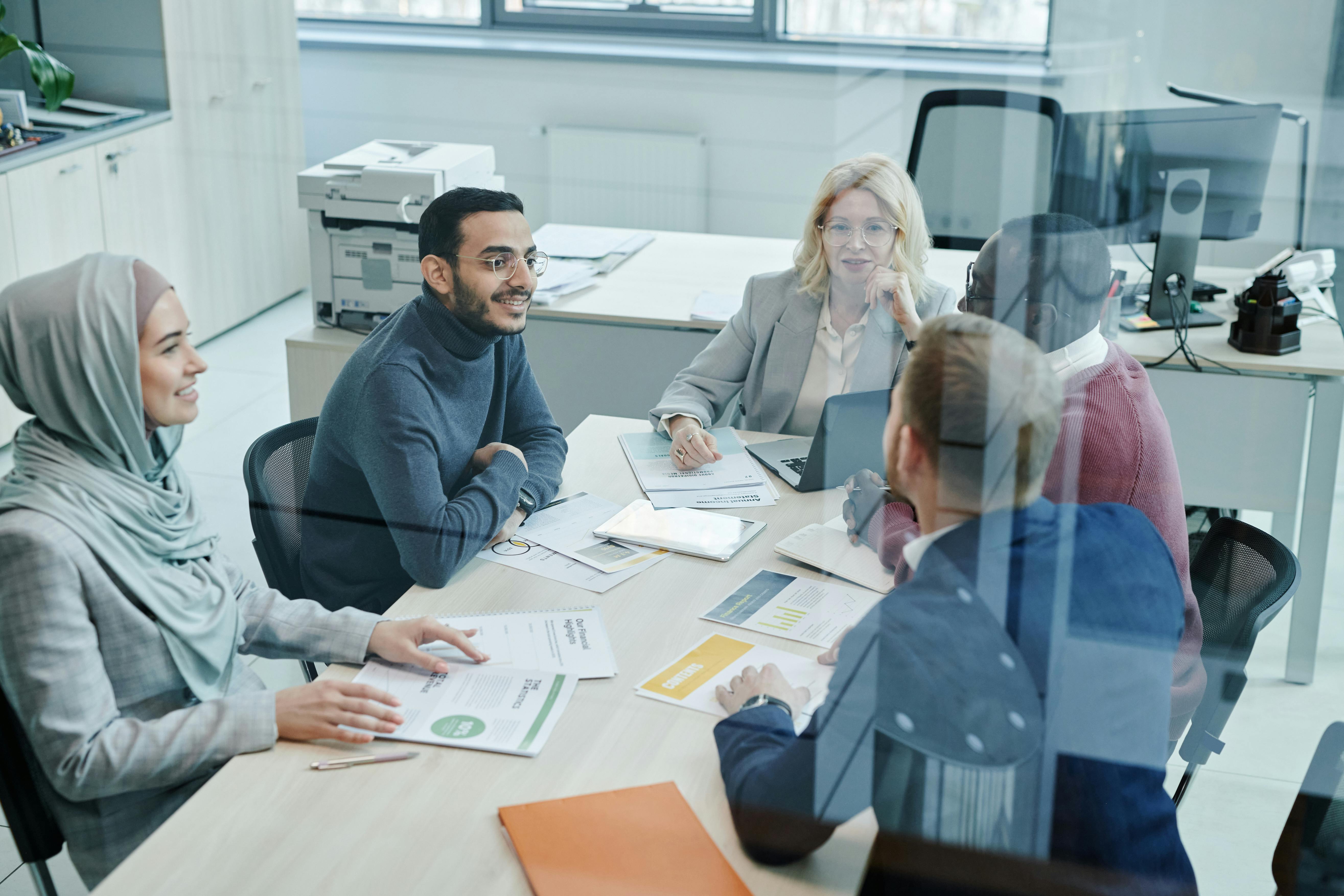 Professionals collaborating in a modern office setting